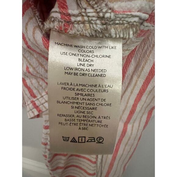 Free People We The Free Striped Red Oxford Crop Button Front XS Boxy Top Shirt - Picture 10 of 10